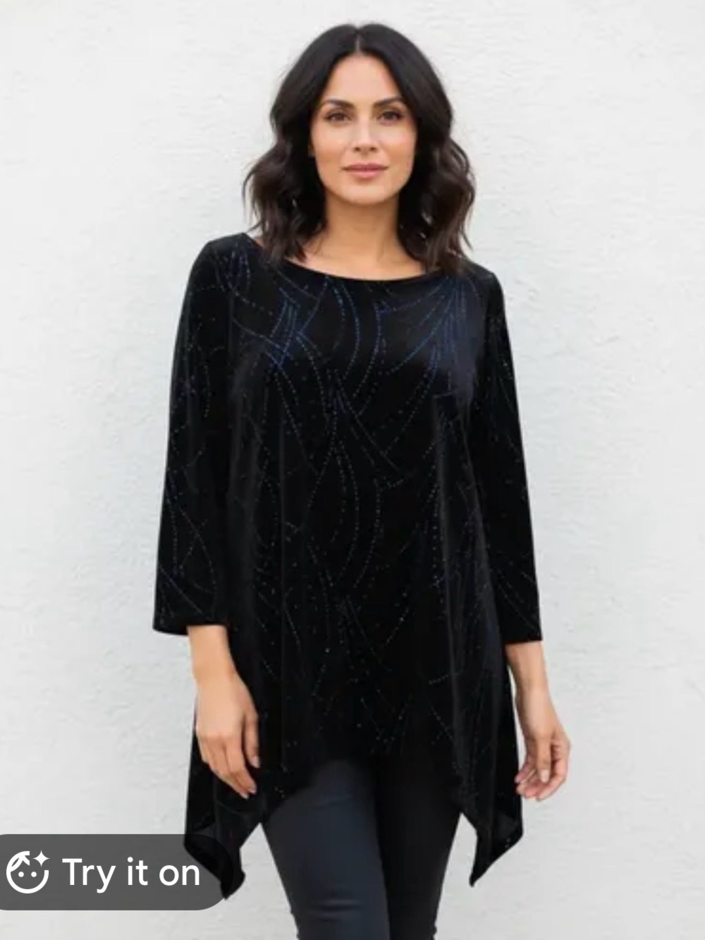 Black Sparkle Asymmetric Tunic Top - Women